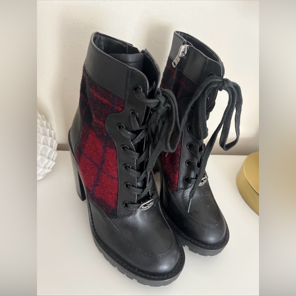 Coach Black and Red Lace Up Boots